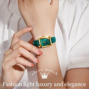 OLEVS GREEN/Quartz Waterproof Womens Fashion Wristwatch Leather Strap Quartz NW